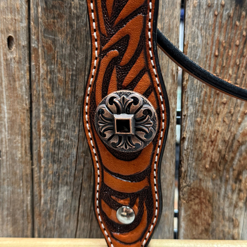 Zebra and Copper Fleur De Lis Browband/One Ear Tack Set #BBBC494 — view 8