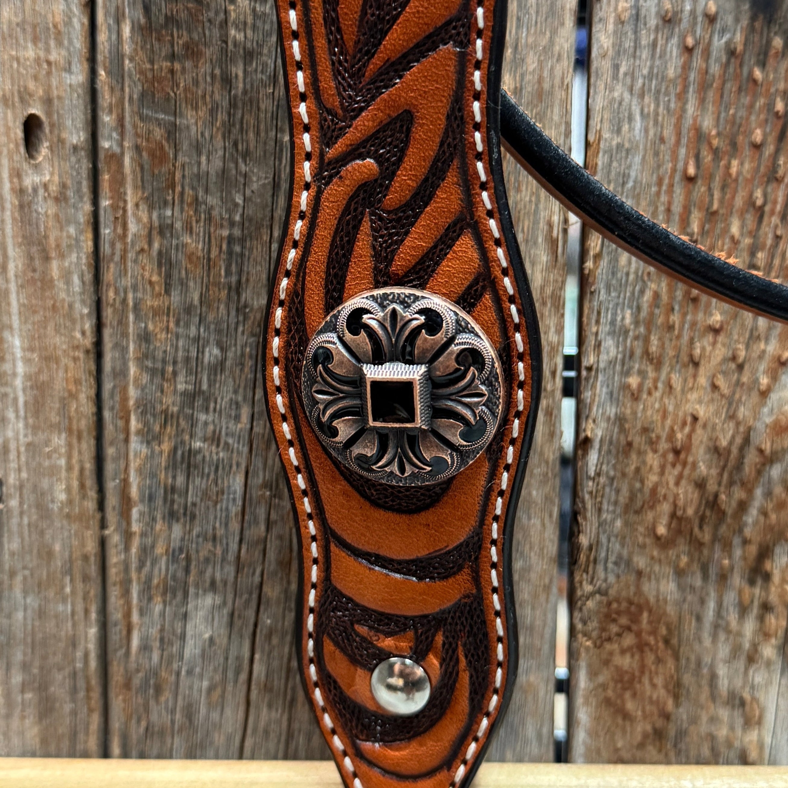 Zebra and Copper Fleur De Lis Browband/One Ear Tack Set #BBBC494 — view 8