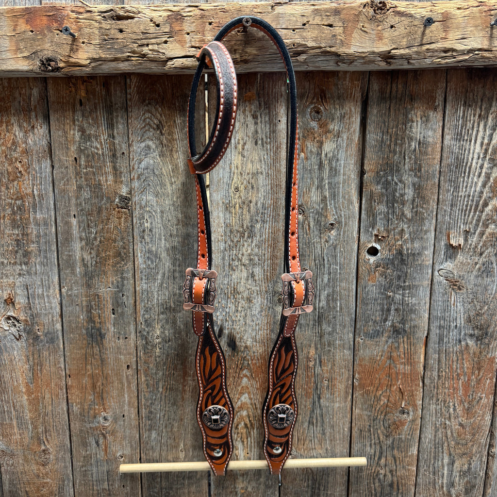 Zebra and Copper Fleur De Lis Browband/One Ear Tack Set #BBBC494 — view 5