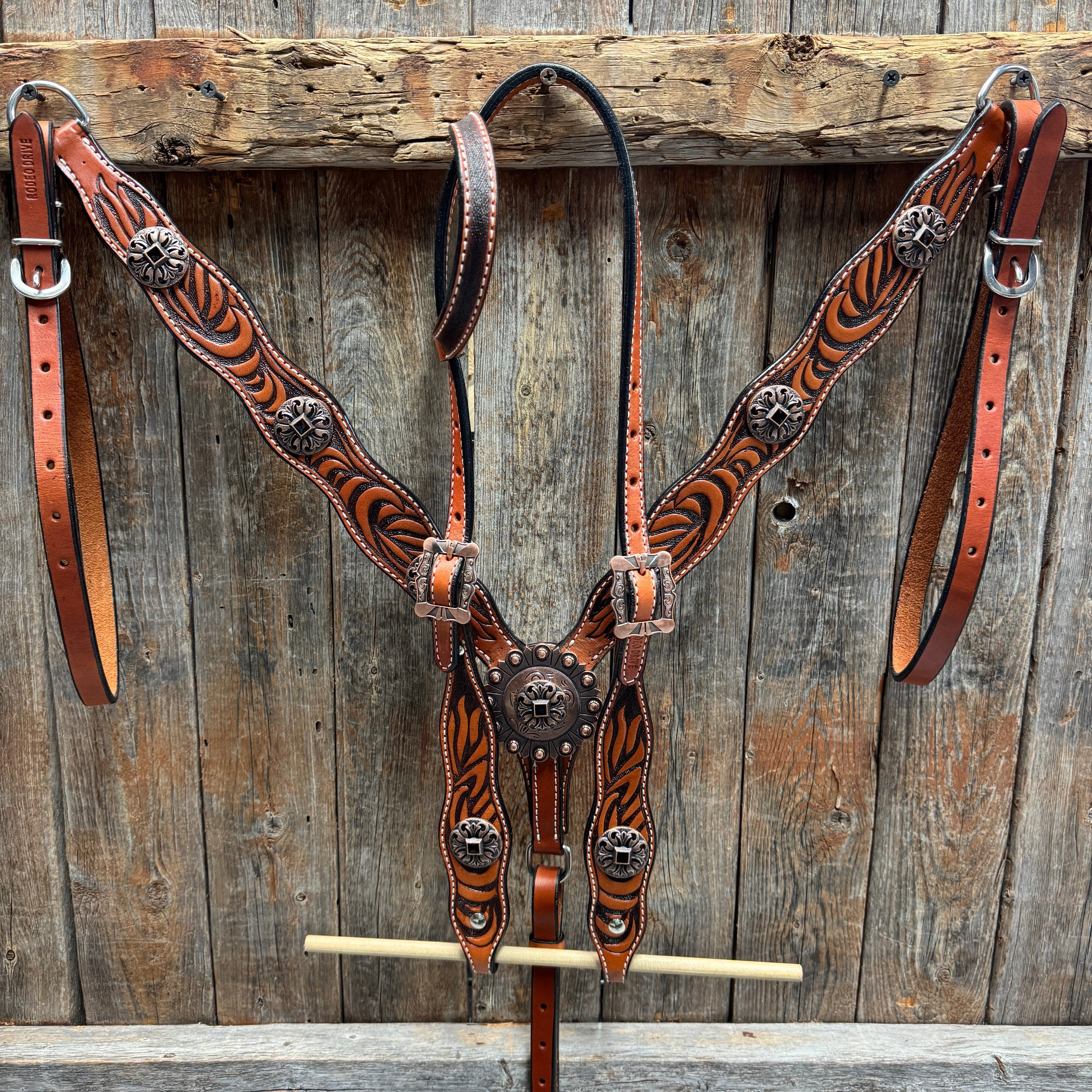 Zebra and Copper Fleur De Lis Browband/One Ear Tack Set #BBBC494 — view 2