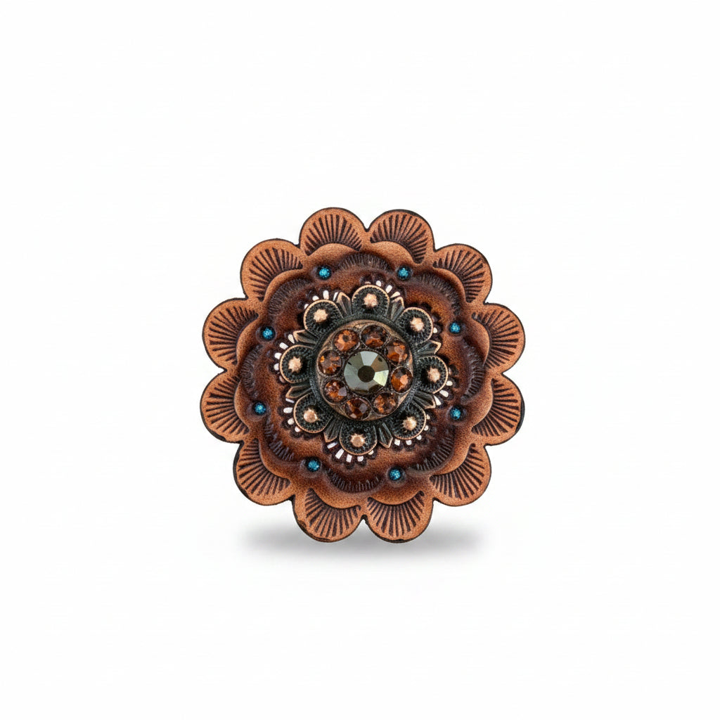 Copper Jet - Champagne - Topaz Crystal Conchos | Sizes 1"- 3" | Buckles | Saddle Set | Leather Rosettes | Slide — view 12