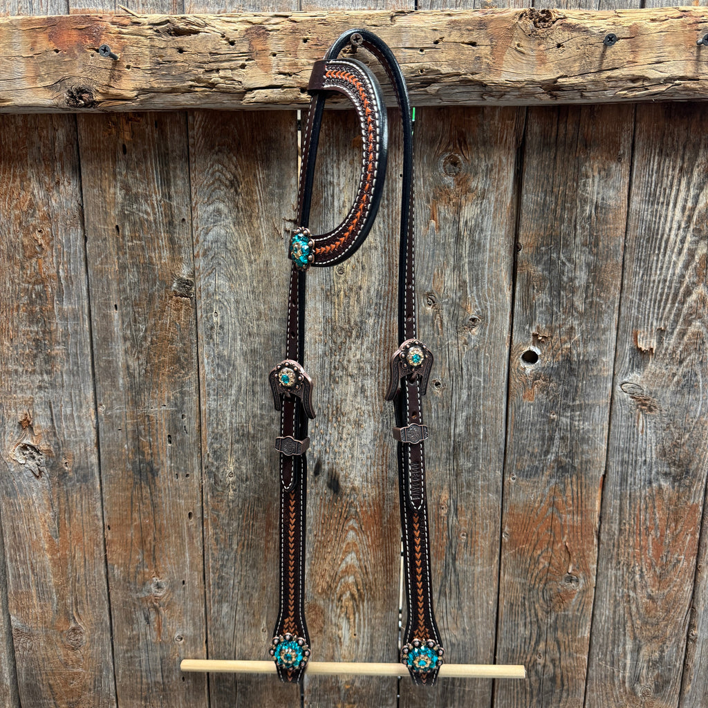 Foxtail Teal/Champagne Browband, One Ear & Breastcollar Tack Set #BBBC493 — view 6