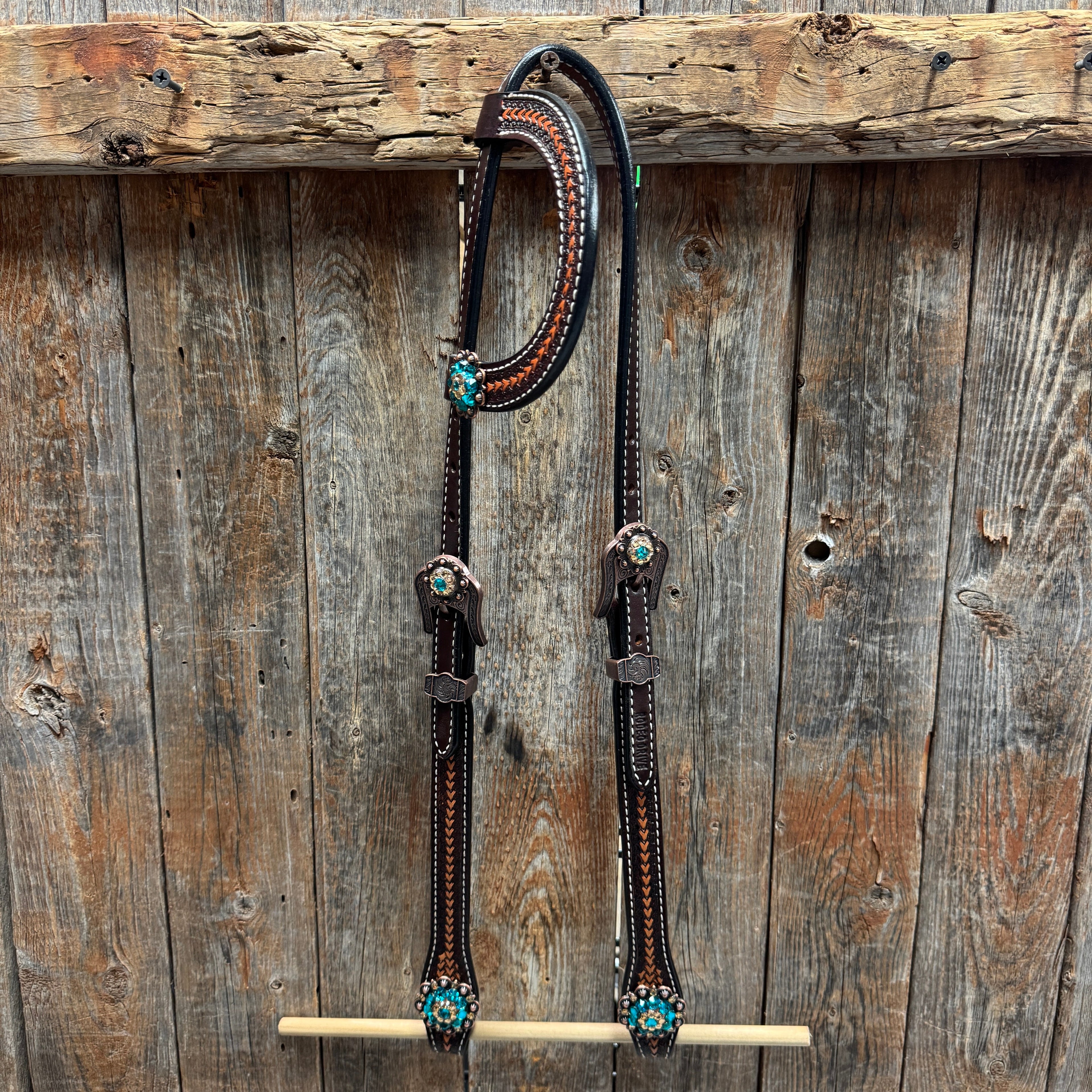 Foxtail Teal/Champagne Browband, One Ear & Breastcollar Tack Set #BBBC493 — view 6
