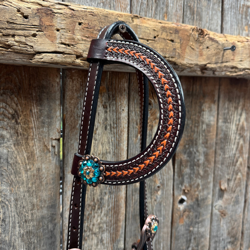 Foxtail Teal/Champagne Browband, One Ear & Breastcollar Tack Set #BBBC493 — view 7