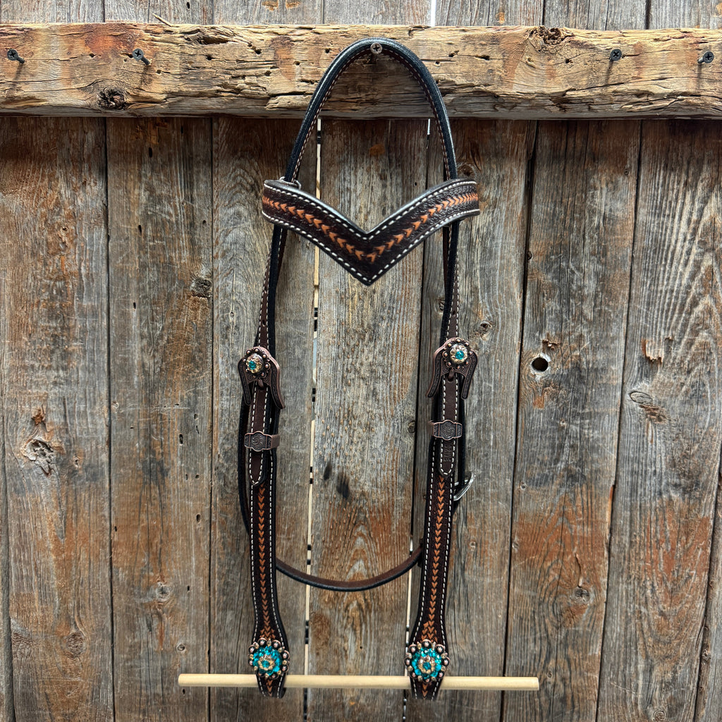 Foxtail Teal/Champagne Browband, One Ear & Breastcollar Tack Set #BBBC493 — view 3