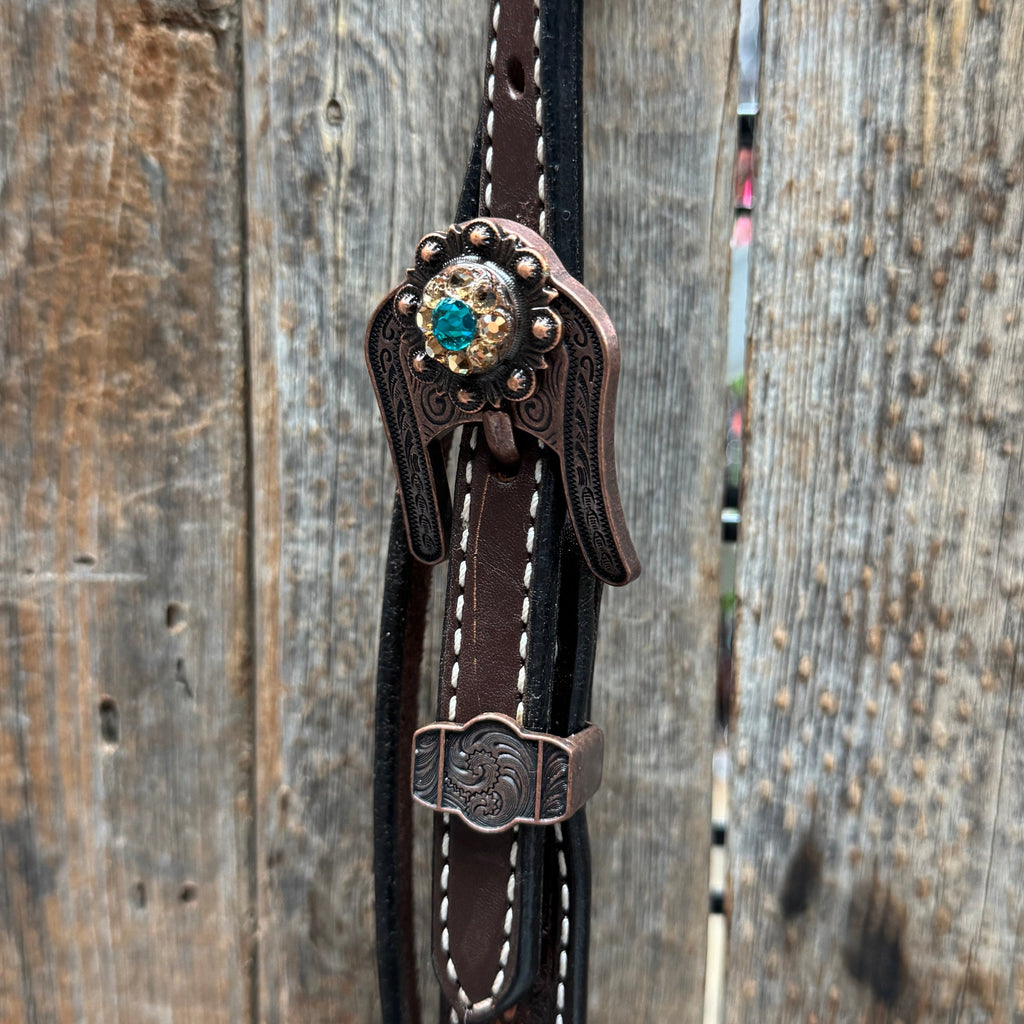 Foxtail Teal/Champagne Browband, One Ear & Breastcollar Tack Set #BBBC493 — view 4