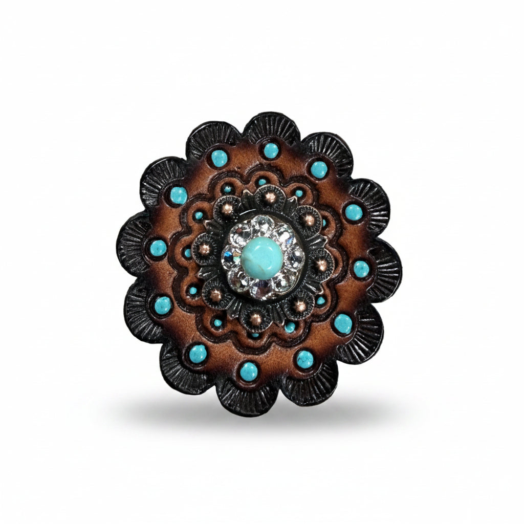 Copper Turquoise - Clear Crystal Conchos | Sizes 1"- 3" | Buckles | Saddle Set | Leather Rosettes | Slide — view 13