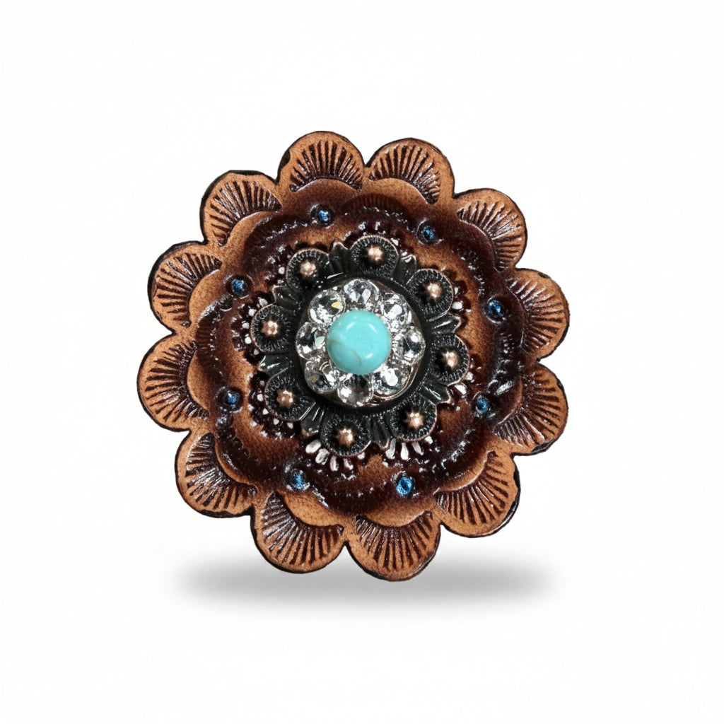 Copper Turquoise - Clear Crystal Conchos | Sizes 1"- 3" | Buckles | Saddle Set | Leather Rosettes | Slide — view 12