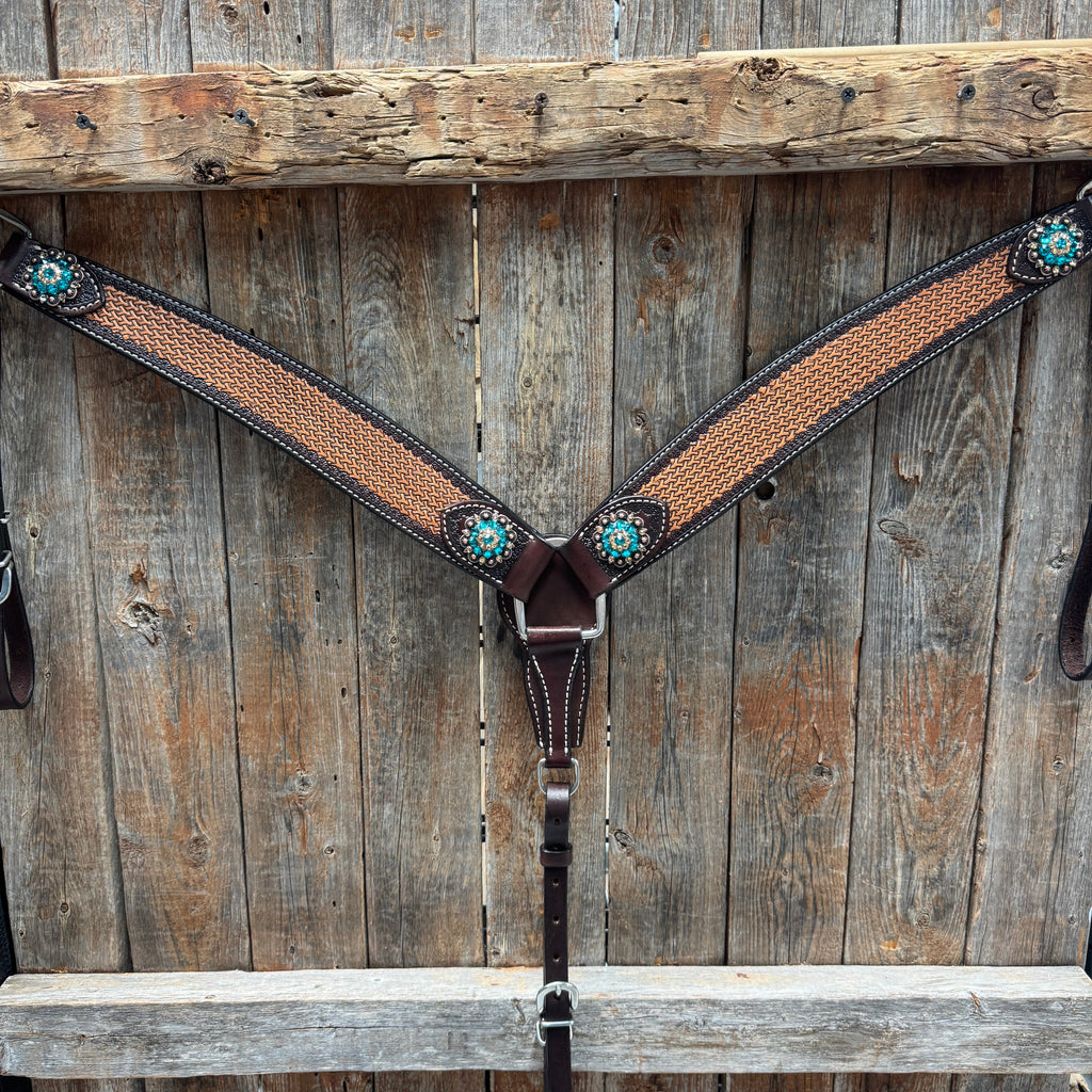 Foxtail Teal/Champagne Browband, One Ear & Breastcollar Tack Set #BBBC493 — view 8