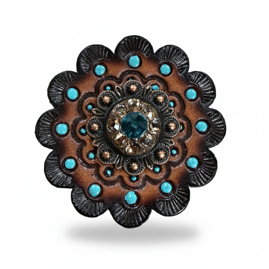 Copper Teal - Champagne - Topaz Crystal Conchos | Sizes 1"- 3" | Buckles | Saddle Set | Leather Rosettes | Slide — view 13