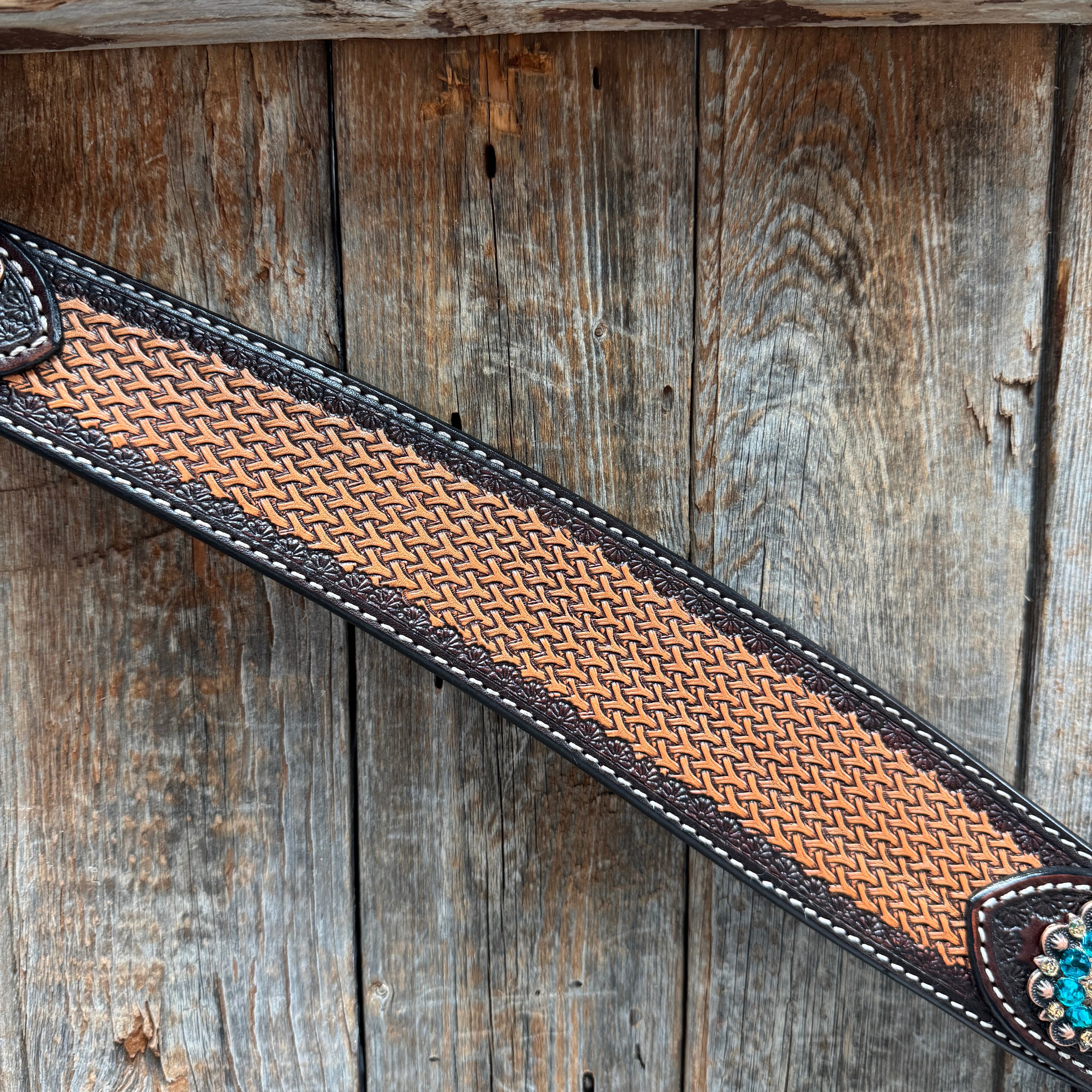 Foxtail Teal/Champagne Browband, One Ear & Breastcollar Tack Set #BBBC493 — view 9