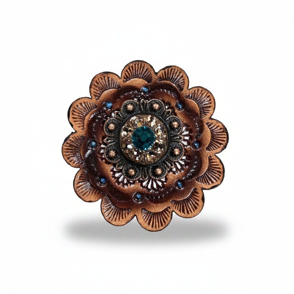 Copper Teal - Champagne - Topaz Crystal Conchos | Sizes 1"- 3" | Buckles | Saddle Set | Leather Rosettes | Slide — view 12