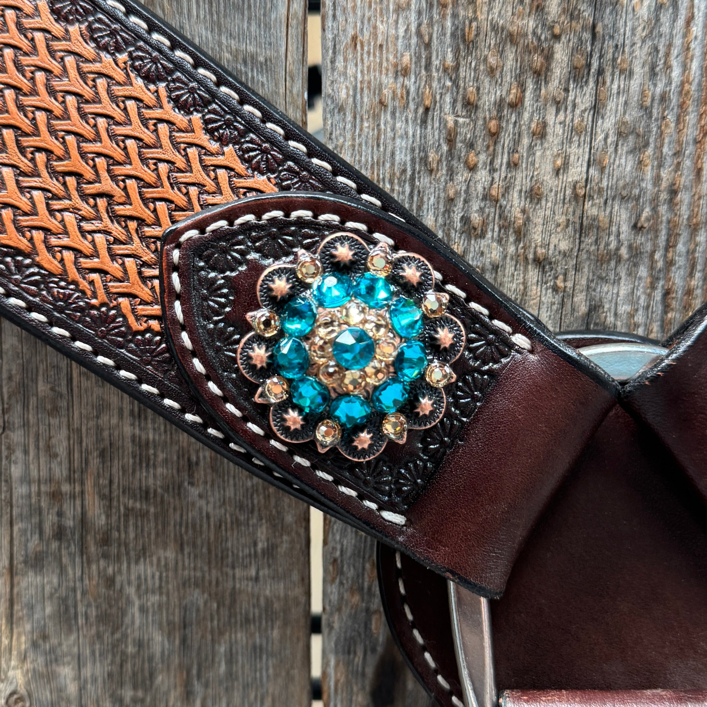 Foxtail Teal/Champagne Browband, One Ear & Breastcollar Tack Set #BBBC493 — view 10