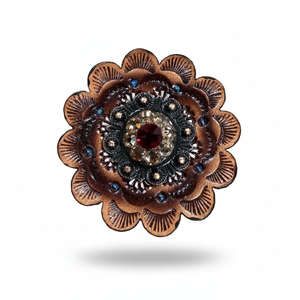 Copper Ruby - Jet - Champagne Crystal Conchos | Sizes 1"- 3" | Buckles | Saddle Set | Leather Rosettes | Slide — view 12