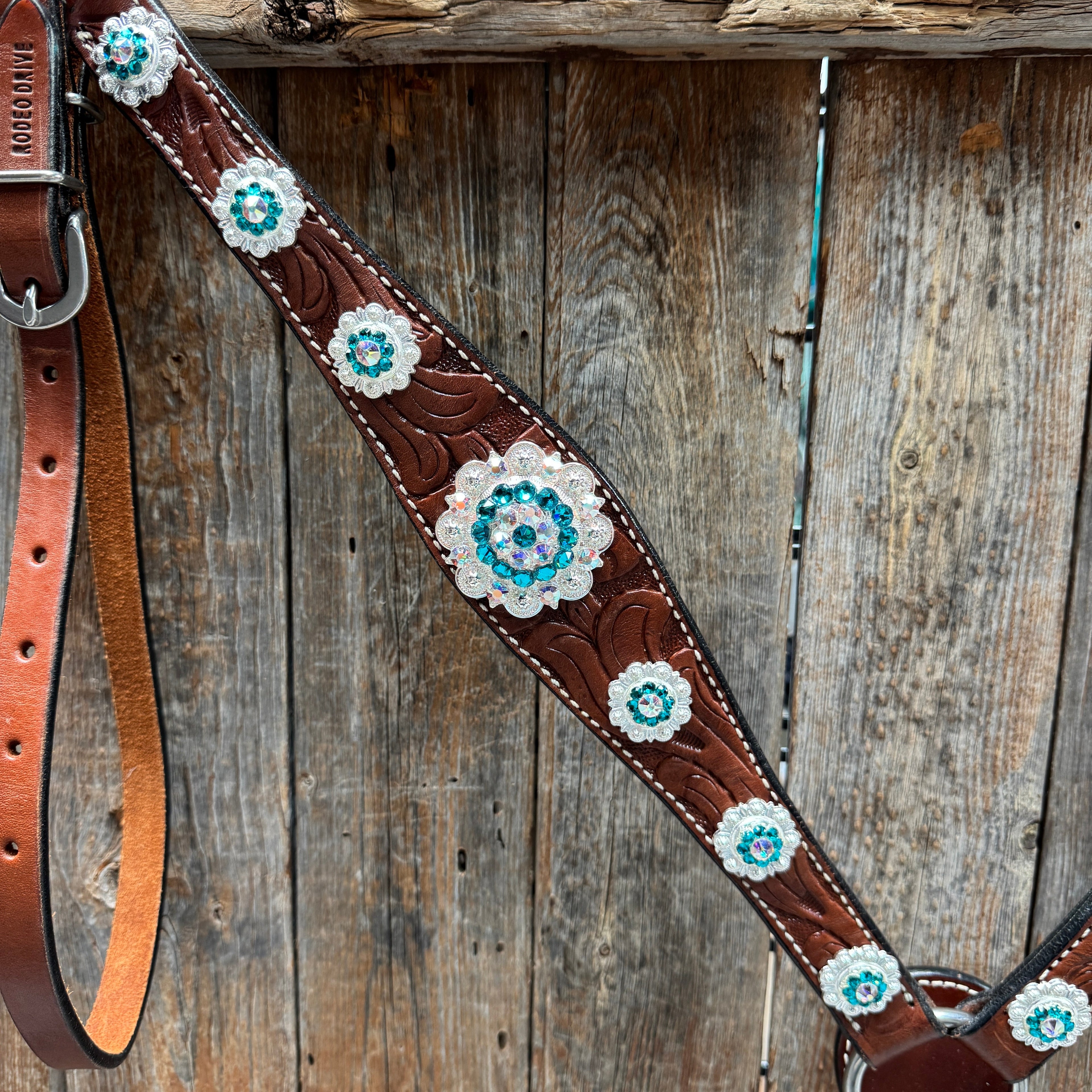 Medium Oil Floral AB - Teal Browband / Breastcollar Tack Set #BBBC496 — view 7