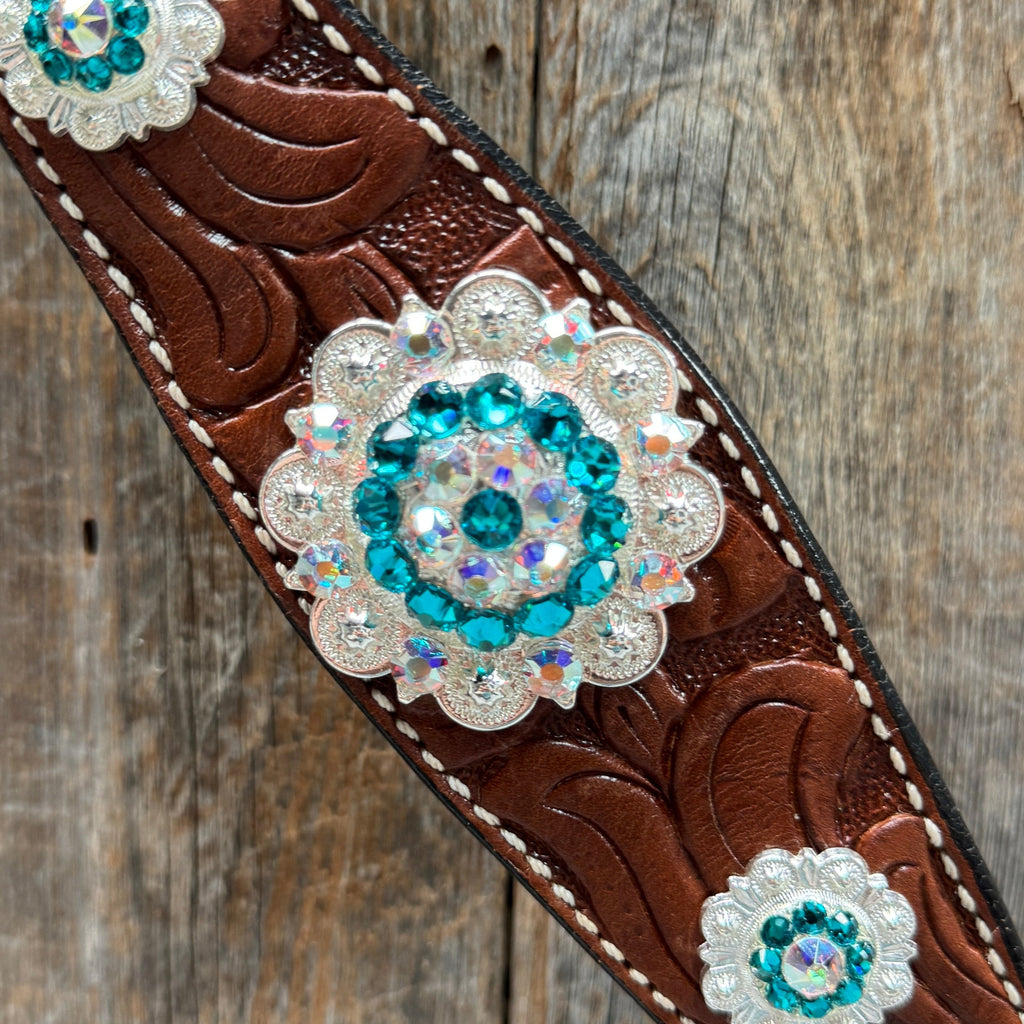 Medium Oil Floral AB - Teal Browband / Breastcollar Tack Set #BBBC496 — view 8