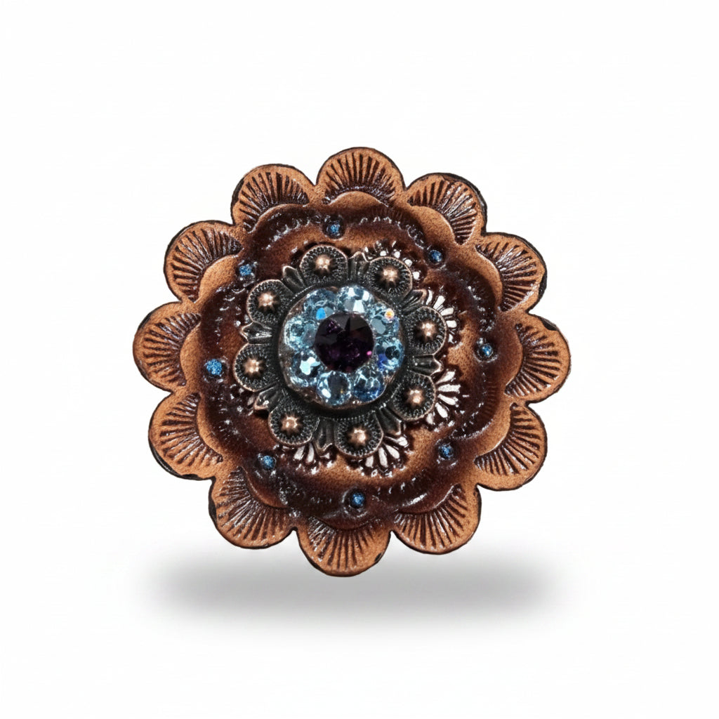 Copper Amethyst - Aqua - Clear Crystal Conchos | Sizes 1"- 3" | Buckles | Saddle Set | Leather Rosettes | Slide — view 12