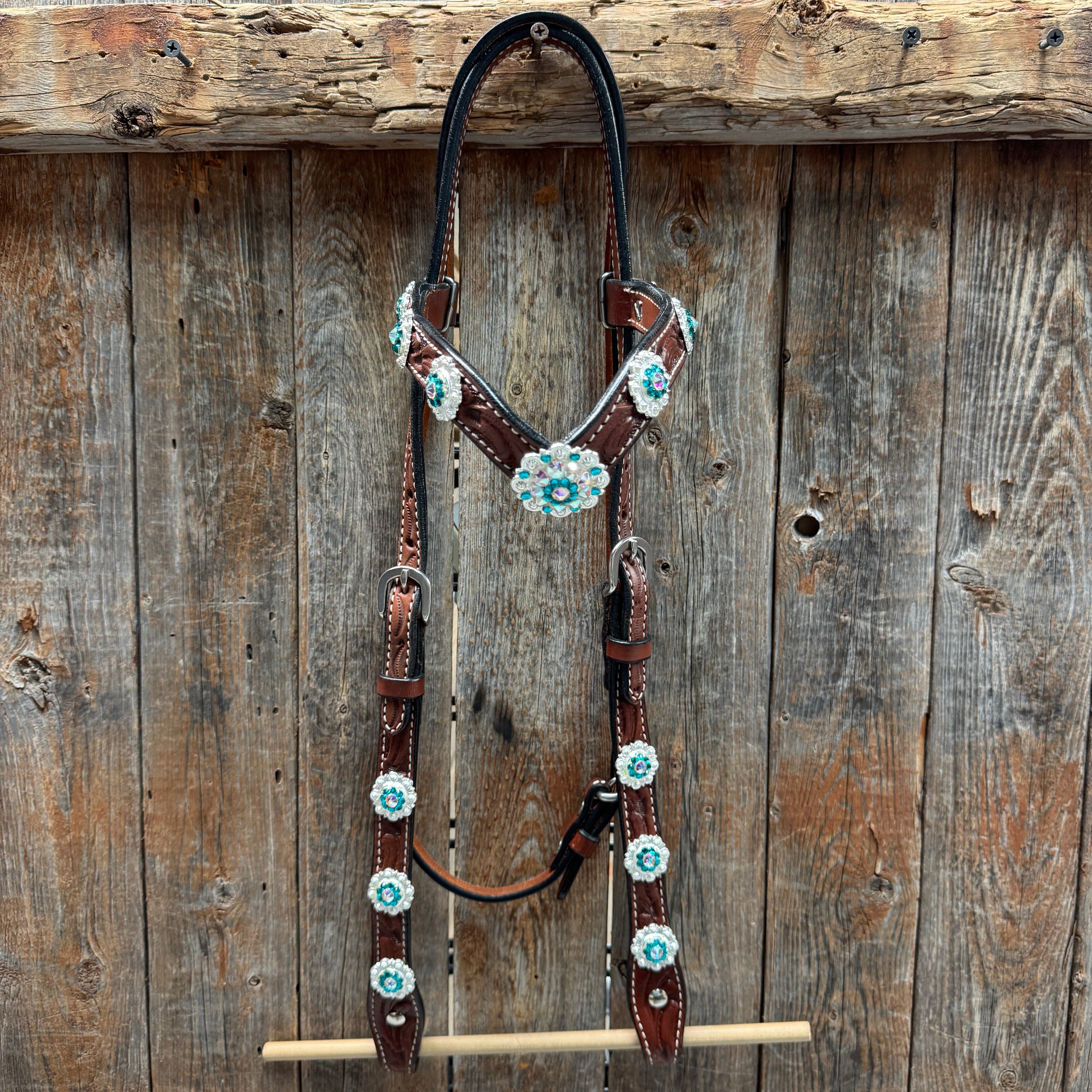 Medium Oil Floral AB - Teal Browband / Breastcollar Tack Set #BBBC496 — view 2