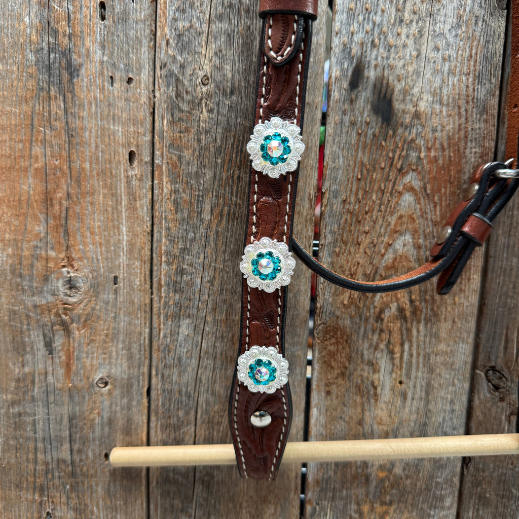 Medium Oil Floral AB - Teal Browband / Breastcollar Tack Set #BBBC496 — view 5