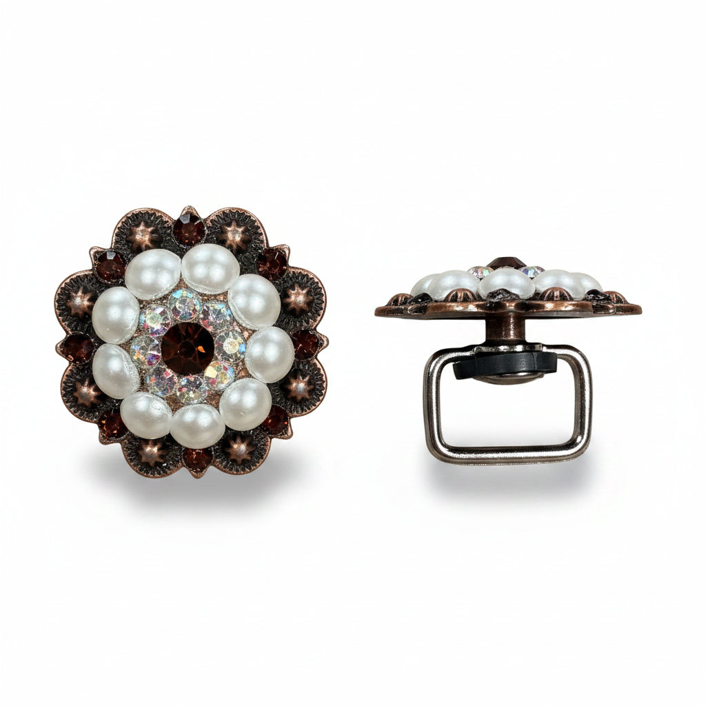 Copper Topaz - AB - Pearl Crystal Conchos | Sizes 1"- 3" | Buckles | Saddle Set | Leather Rosettes | Slide — view 14