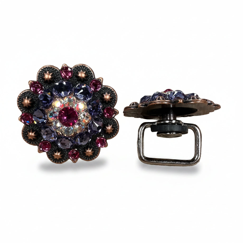 Copper Fuchsia - AB - Lilac Crystal Conchos | Sizes 1"- 3" | Buckles | Saddle Set | Leather Rosettes | Slide — view 14