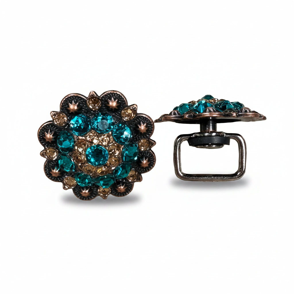 Copper Teal - Champagne Crystal Conchos | Sizes 1"- 3" | Buckles | Saddle Set | Leather Rosettes | Slide — view 14