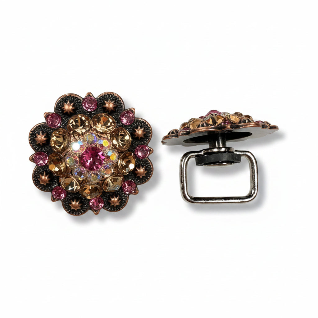 Copper Pink - AB - Champagne Crystal Conchos | Sizes 1"- 3" | Buckles | Saddle Set | Leather Rosettes | Slide — view 14