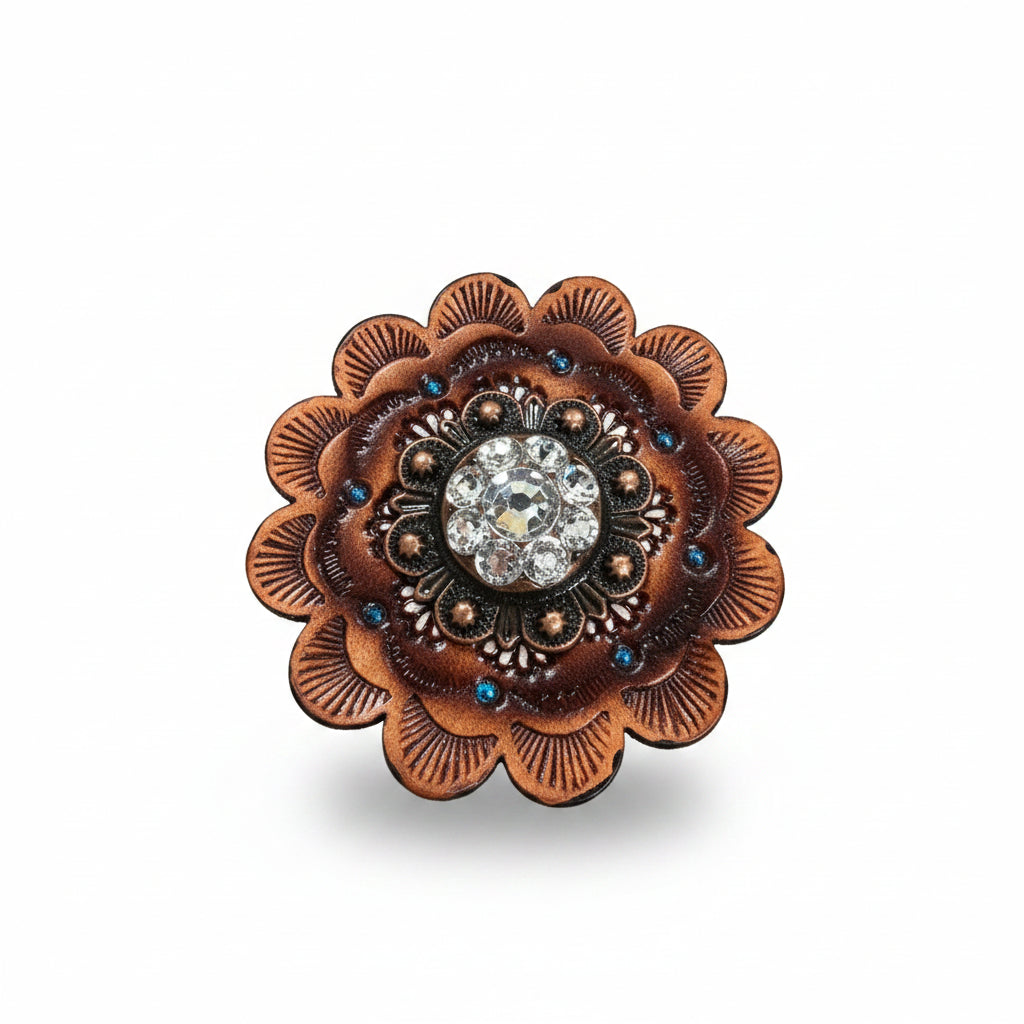 Copper Clear Crystal Conchos | Sizes 1"- 3" | Buckles | Saddle Set | Leather Rosettes | Slide — view 12