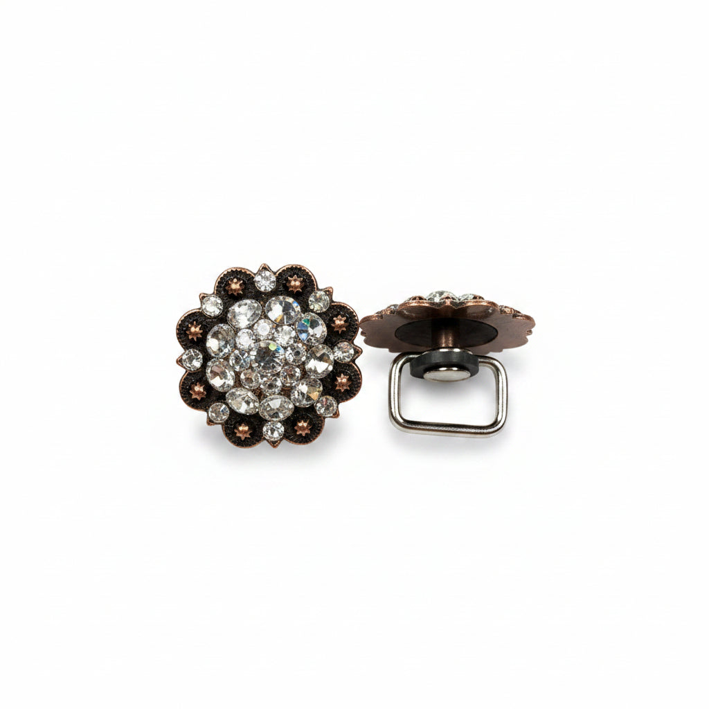 Copper Clear Crystal Conchos | Sizes 1"- 3" | Buckles | Saddle Set | Leather Rosettes | Slide — view 14