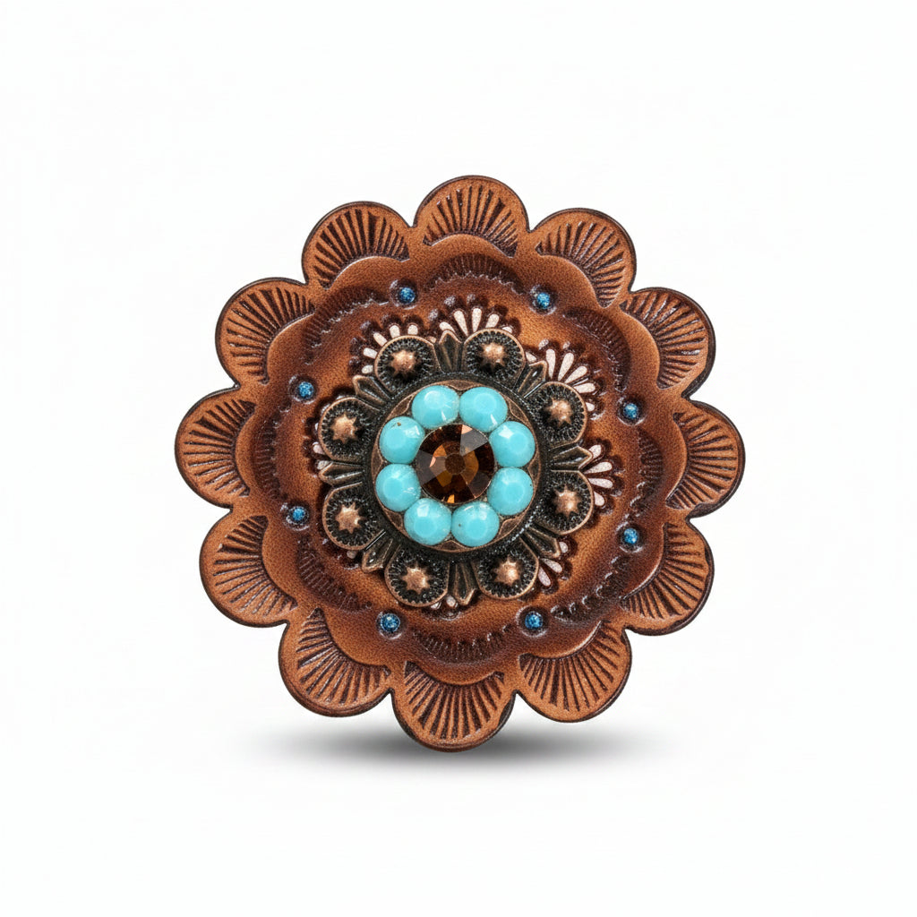 Copper Topaz - Turquoise - AB Crystal Conchos | Sizes 1"- 3" | Buckles | Saddle Set | Leather Rosettes | Slide — view 12