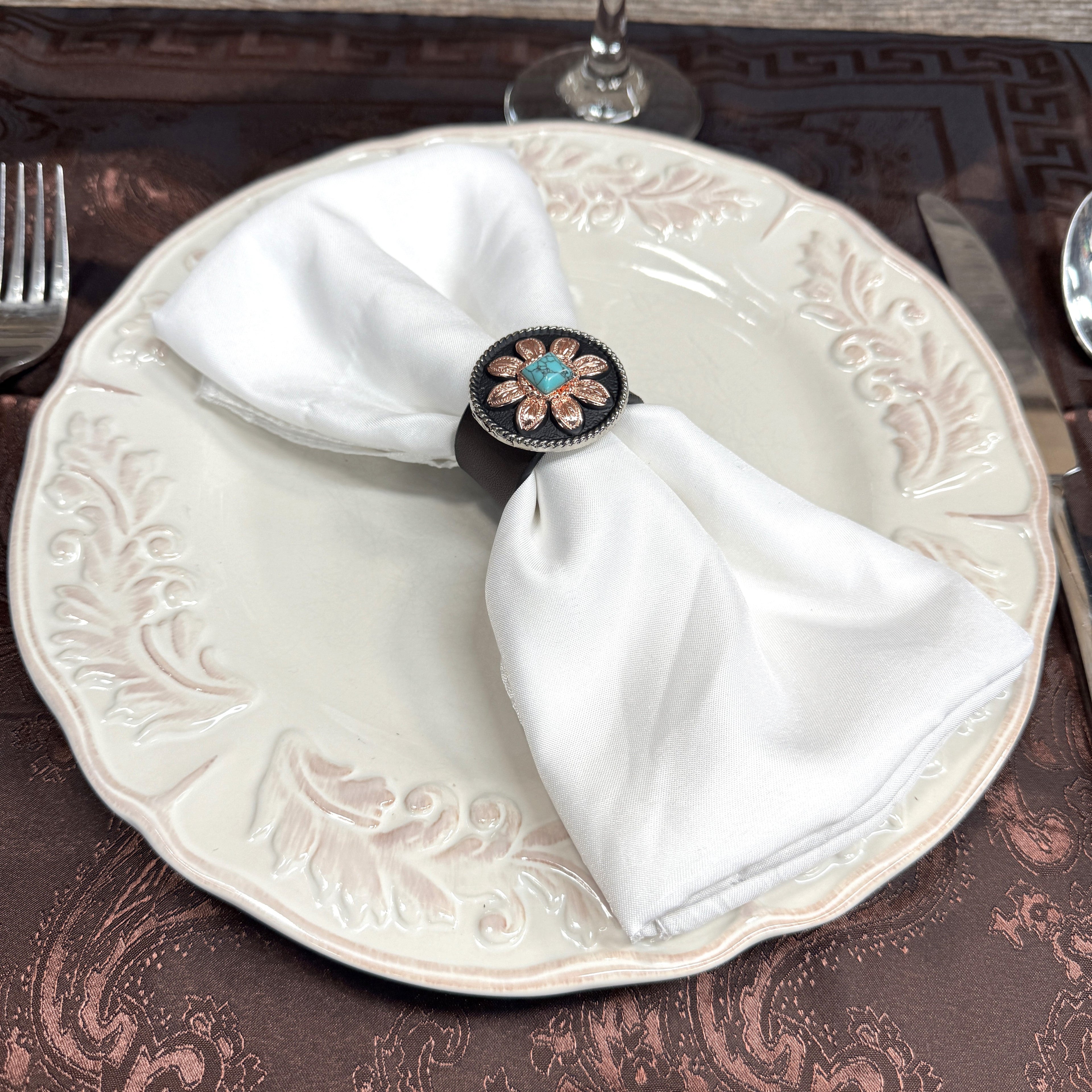 Copper Turquoise Sunflower Western Concho Napkin Ring #CNR111 — view 3