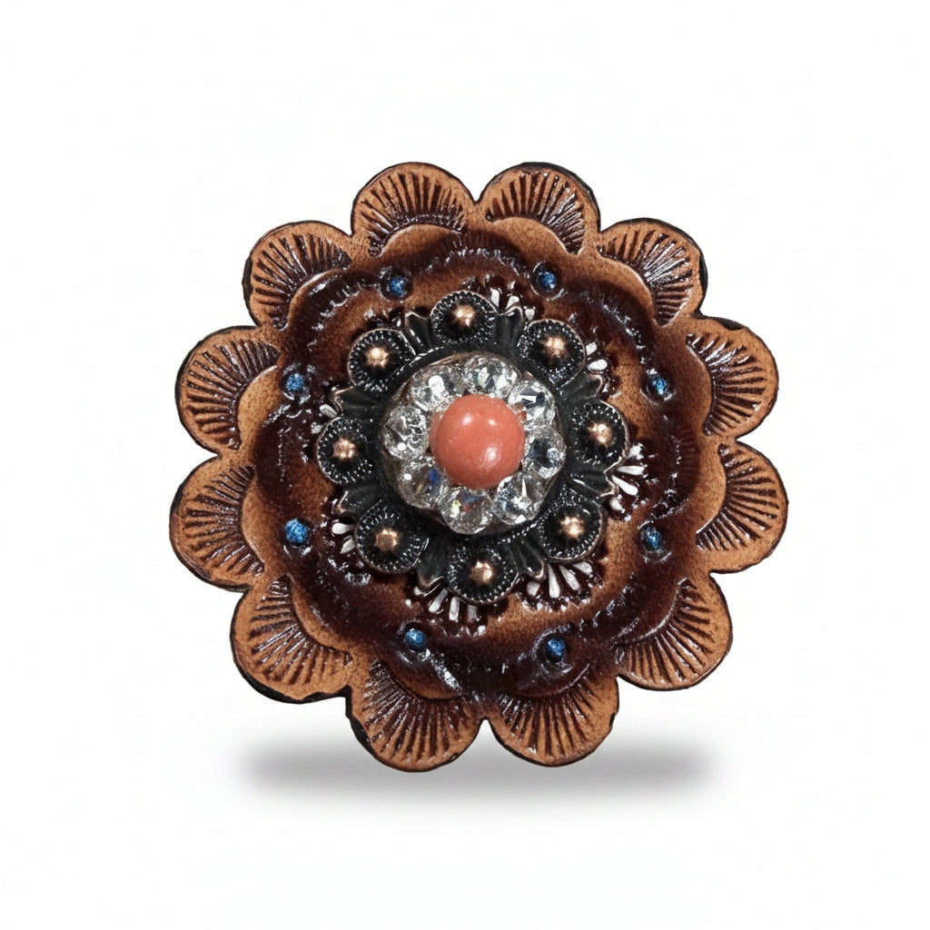 Copper Coral - Clear Crystal Conchos | Sizes 1"- 3" | Buckles | Saddle Set | Leather Rosettes | Slide — view 12