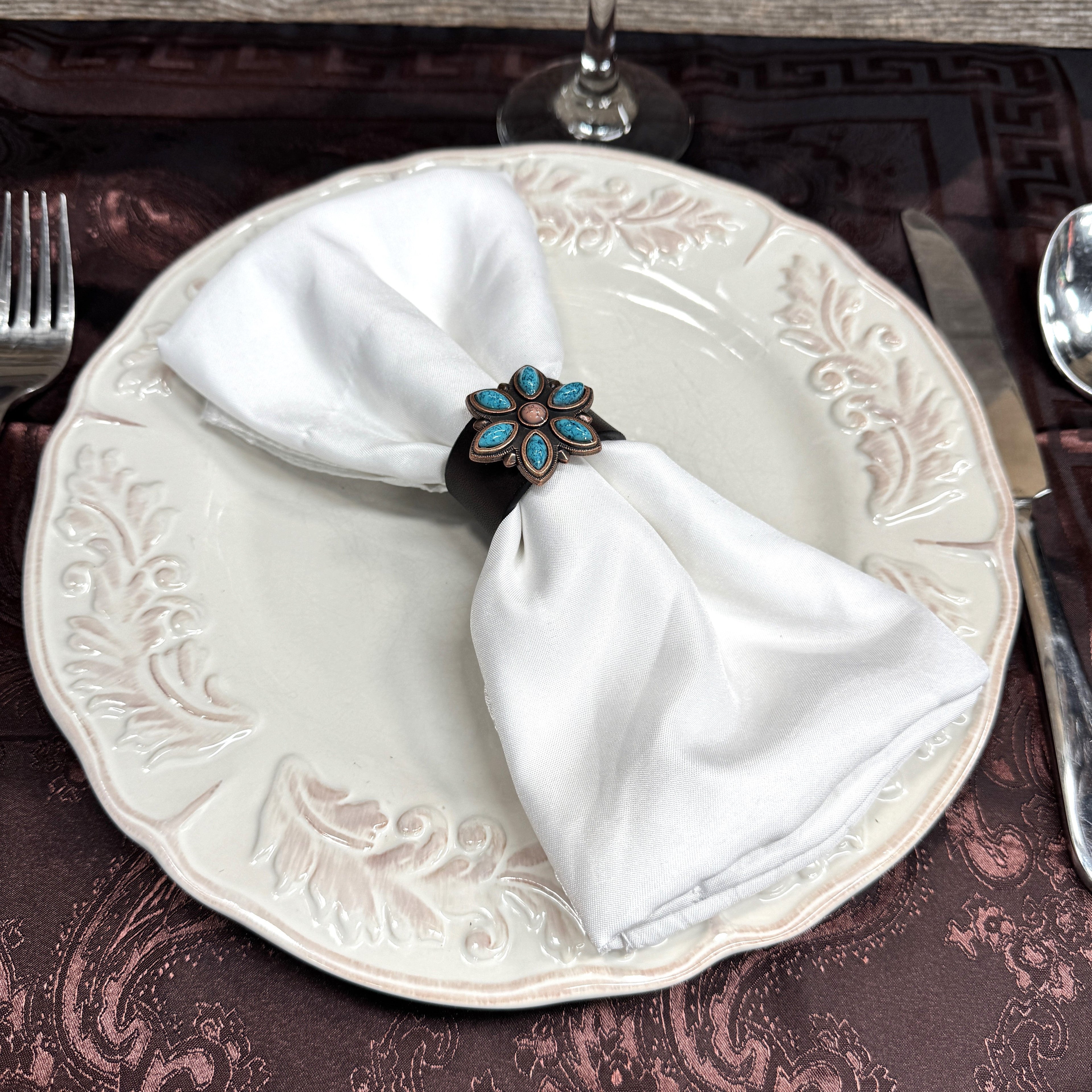 Copper Turquoise Flower Western Concho Napkin Ring #CNR110 — view 3