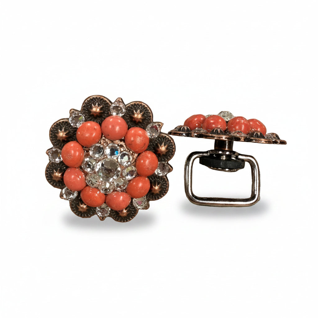 Copper Coral - Clear Crystal Conchos | Sizes 1"- 3" | Buckles | Saddle Set | Leather Rosettes | Slide — view 14