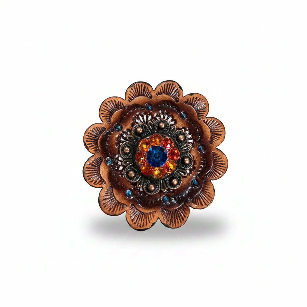Copper Capri - Fire Opal - Teal Crystal Conchos | Sizes 1"- 3" | Buckles | Saddle Set | Leather Rosettes | Slide — view 12