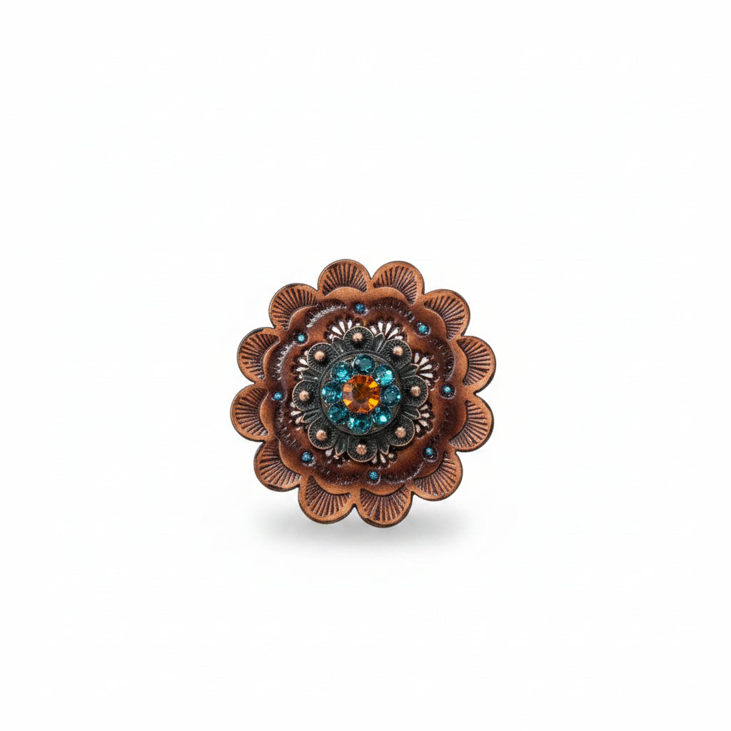 Copper Fire Opal - Teal - AB Crystal Conchos | Sizes 1"- 3" | Buckles | Saddle Set | Leather Rosettes | Slide — view 12