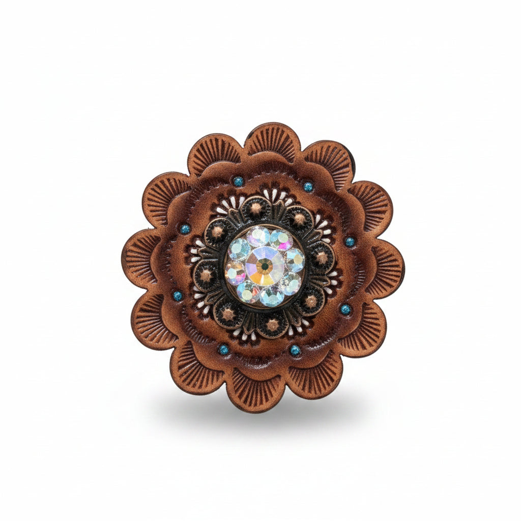 Copper AB Crystal Conchos | Sizes 1"- 3" | Buckles | Saddle Set | Leather Rosettes | Slide — view 12