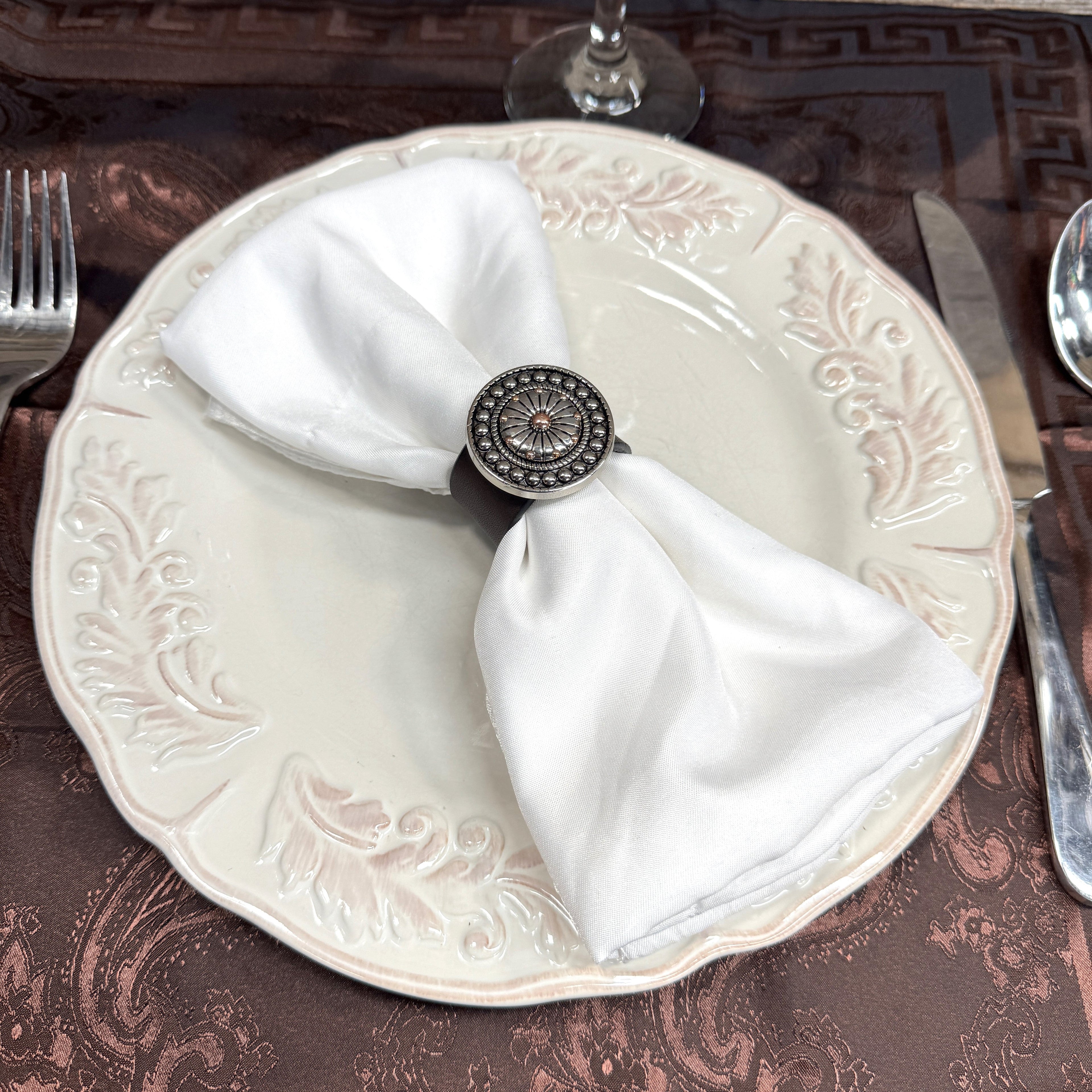 Antique Silver Flower and Dots Western Concho Napkin Ring #CNR106 — view 3
