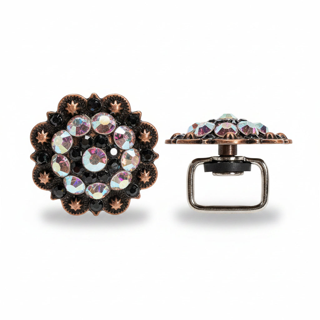 Copper Jet - AB Crystal Conchos | Sizes 1"- 3" | Buckles | Saddle Set | Leather Rosettes | Slide — view 14