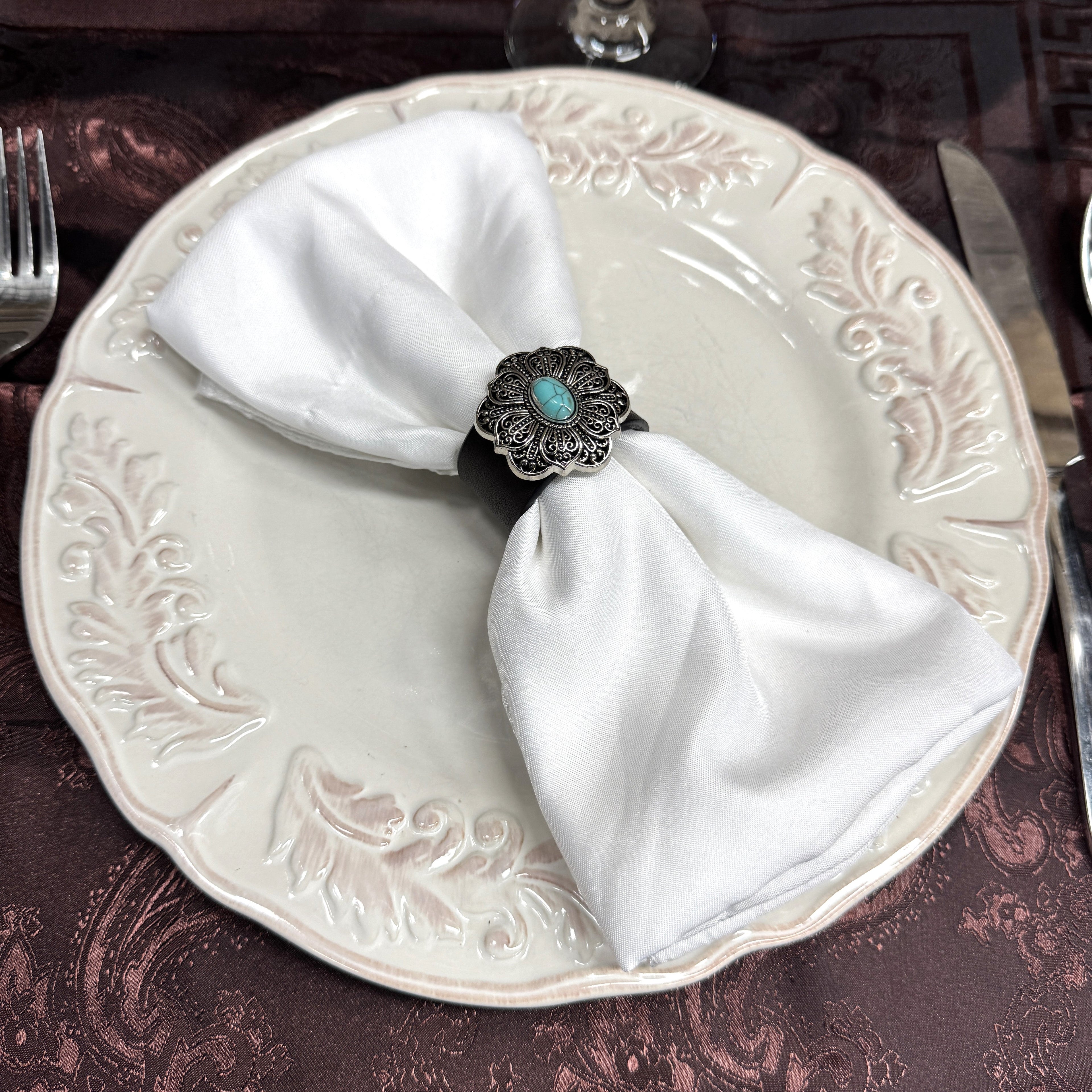 Antique Silver Filigree Floral Turquoise Western Concho Napkin Ring #CNR107 — view 3