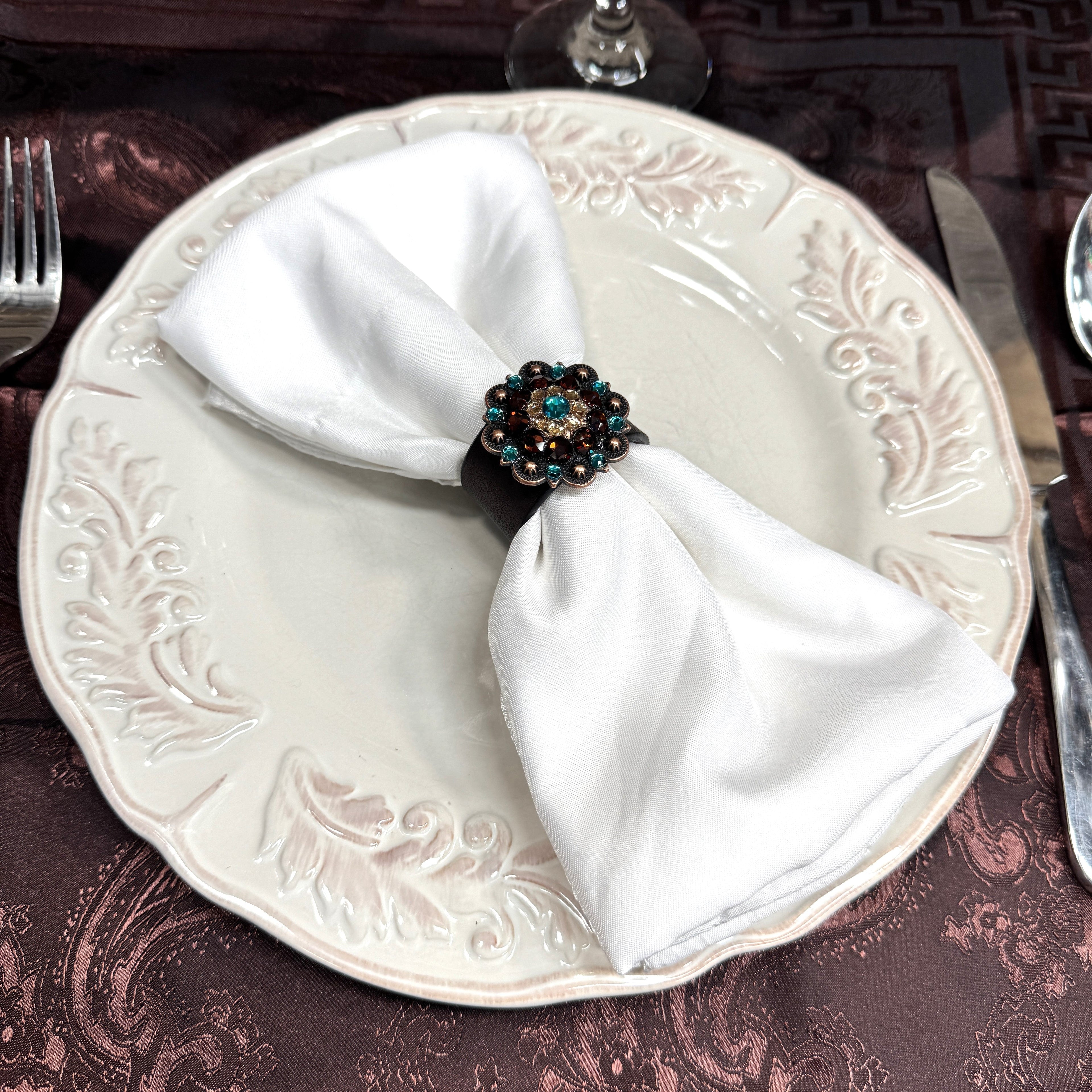 Copper Teal/Champagne/Topaz Crystal Concho Napkin Ring #CNR102 — view 3
