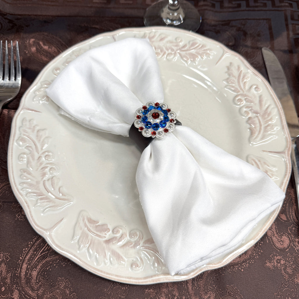 Bright Silver Red/White/Blue Crystal Concho Napkin Ring #CNR103 — view 3