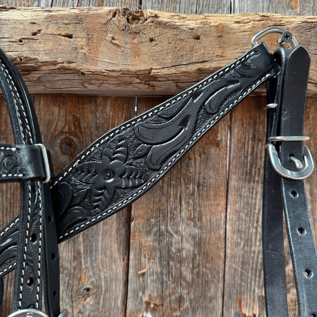 Floral Tooled Black Pony Tack Set #P5066BLK — view 4