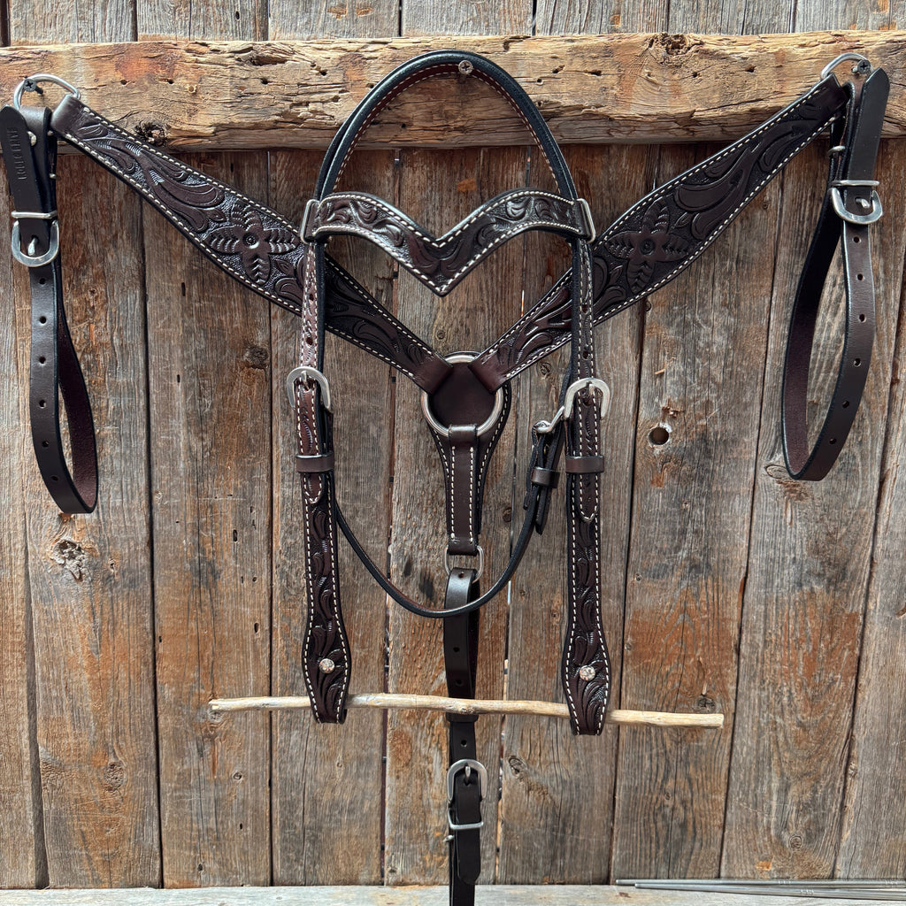Floral Tooled Dark Oil Pony Tack Set #P5066DK