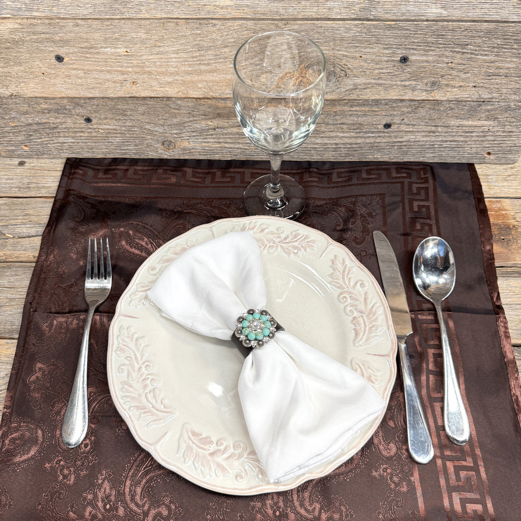 Antique Silver Turquoise/Clear Crystal Concho Napkin Ring #CNR105