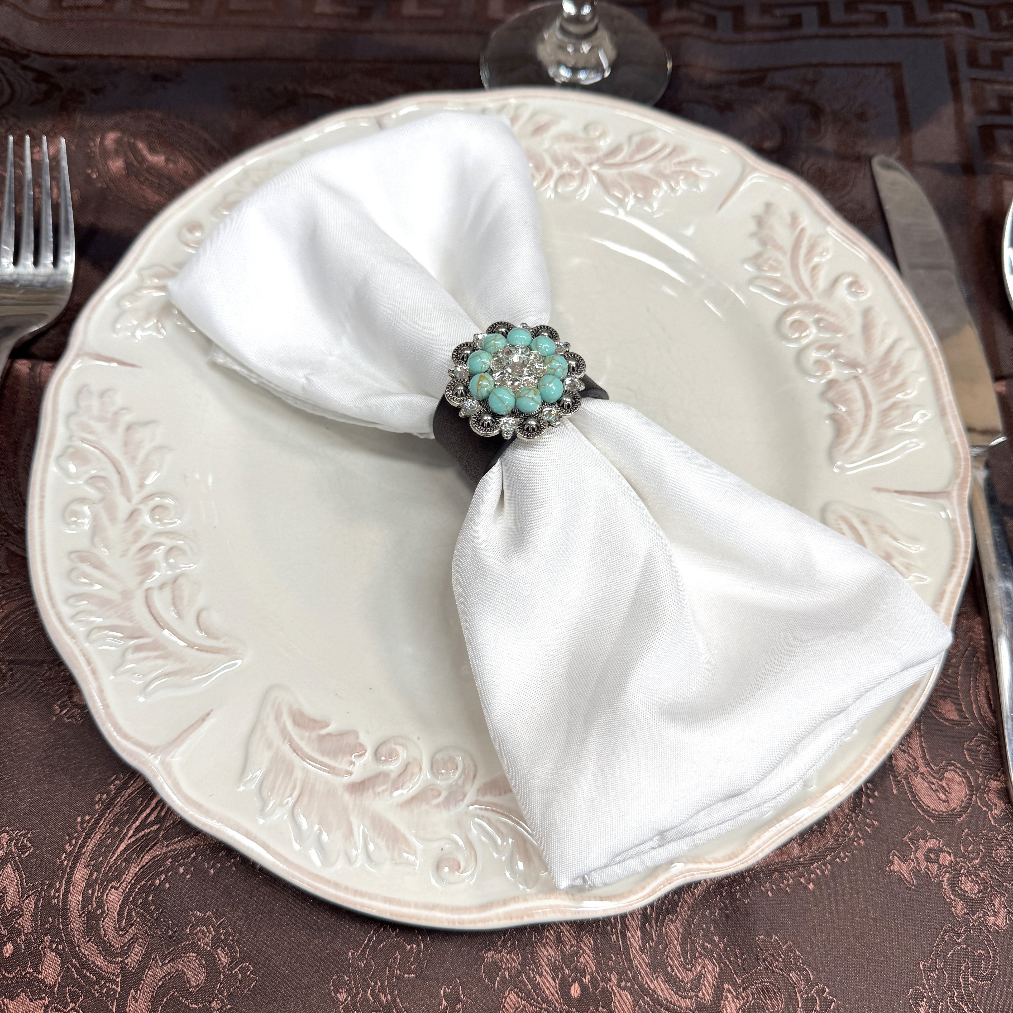 Antique Silver Turquoise/Clear Crystal Concho Napkin Ring #CNR105 — view 3