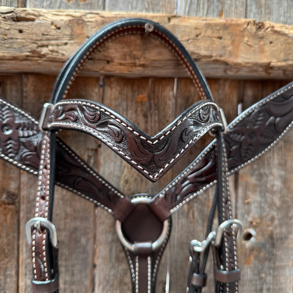 Floral Tooled Dark Oil Pony Tack Set #P5066DK — view 2