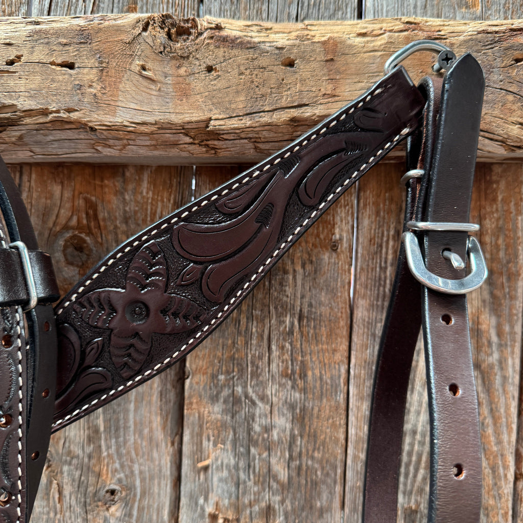 Floral Tooled Dark Oil Pony Tack Set #P5066DK — view 4