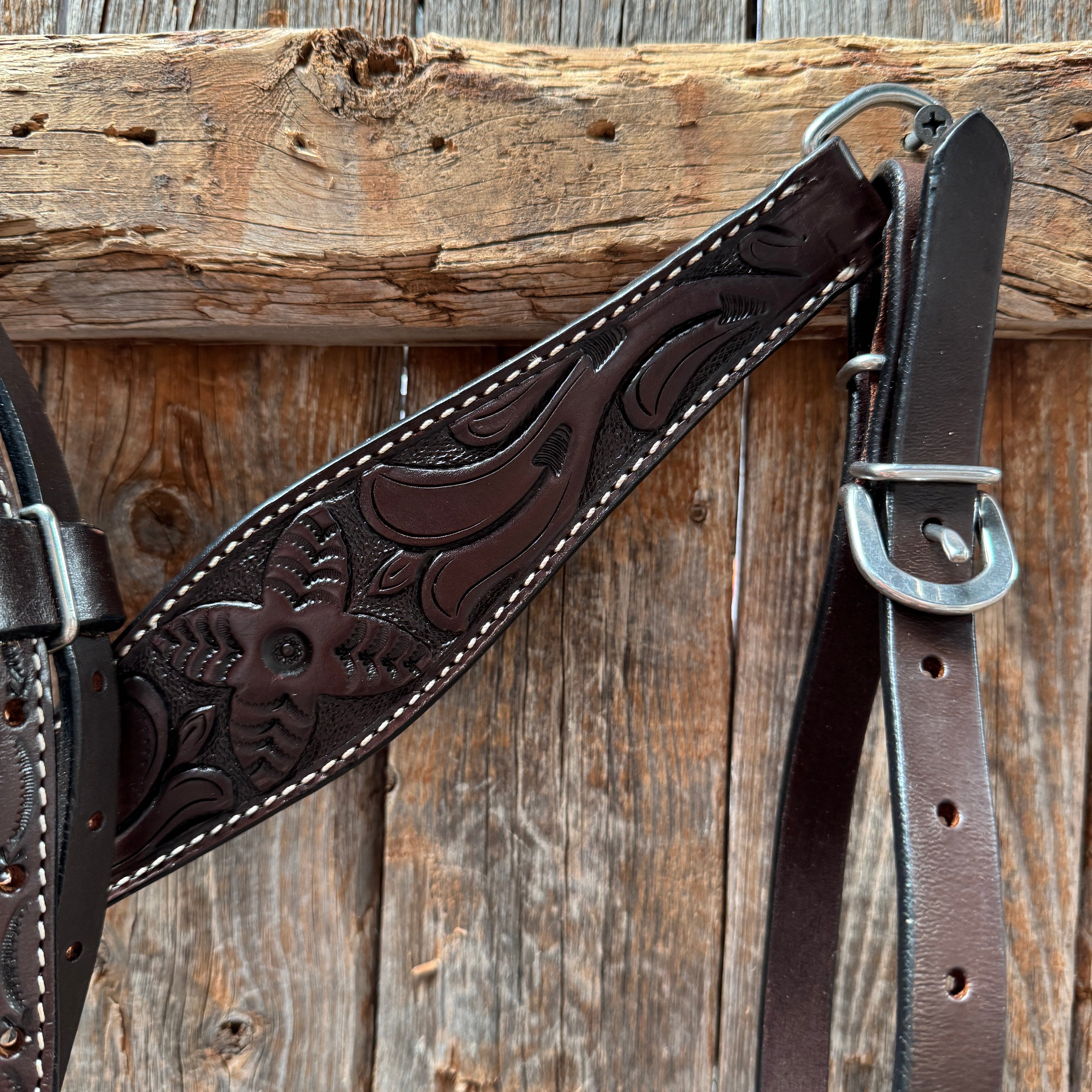 Floral Tooled Dark Oil Pony Tack Set #P5066DK — view 4