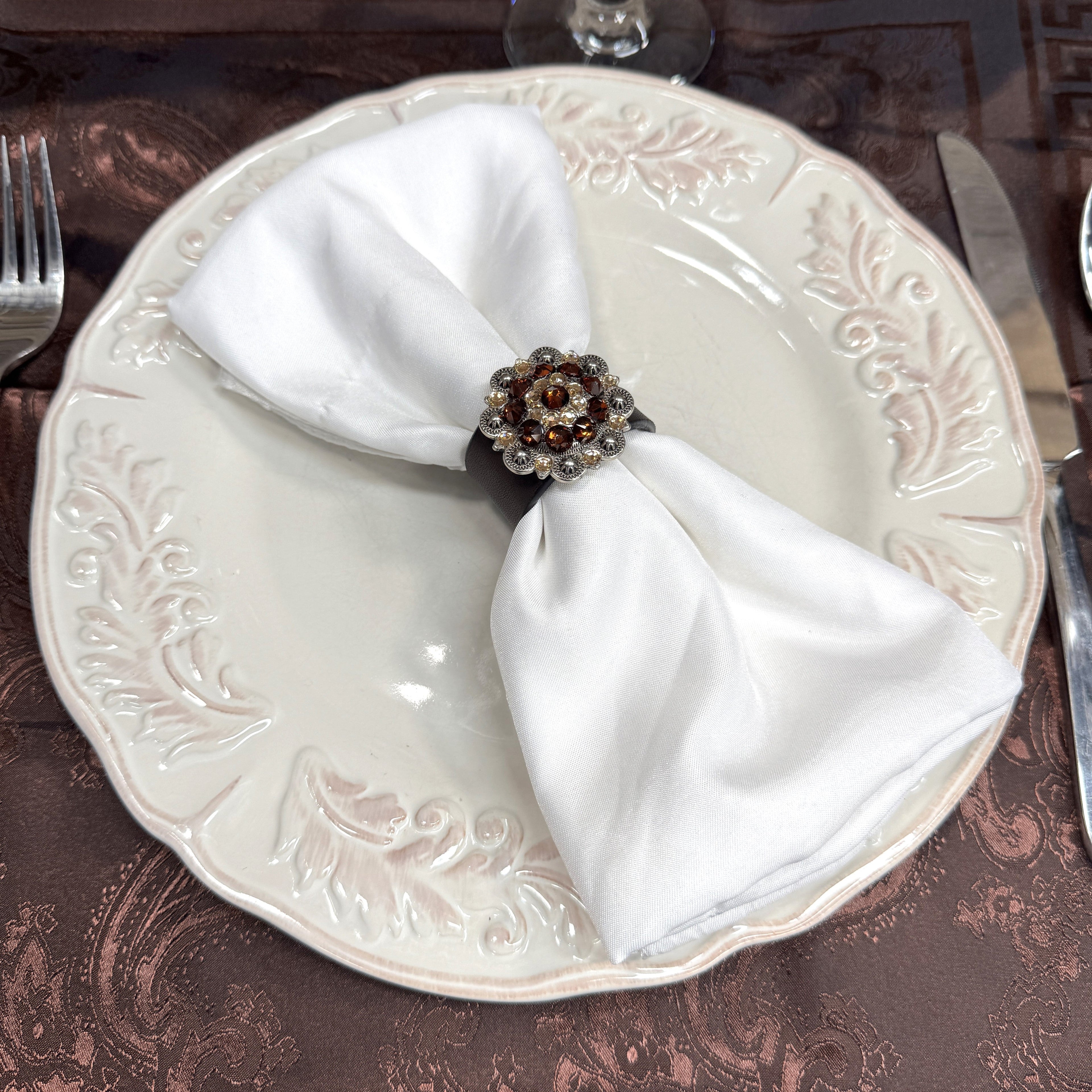 Antique Silver Topaz/Champagne Crystal Concho Napkin Ring #CNR101 — view 3